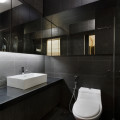 Master bathroom with ribbon wrapped mirror